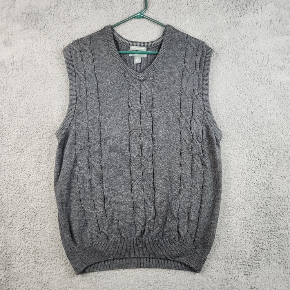 Lyle & Scott Sweater Vest Mens Medium Gray V-Neck Cable Knit Preppy Heritage
